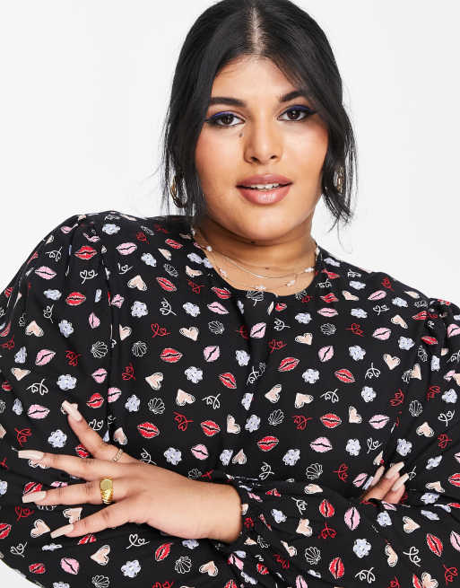 Simply be ruched sleeve tiered midi dress in black floral, 4 of 4