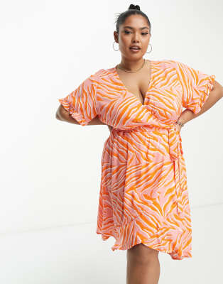 Simply Be ruffle wrap mini dress in pink zebra print - ASOS Price Checker