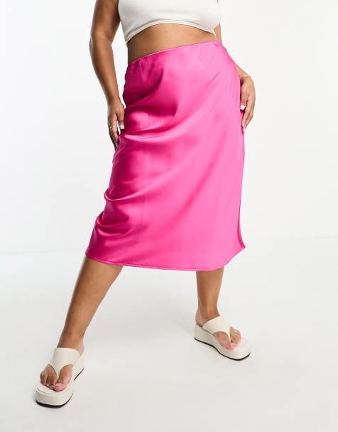 Simply Be - Satijnen midi rok in roze - view 1