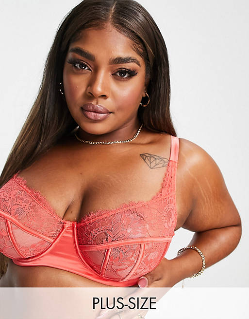 Simply Be satin and lace bra in orange