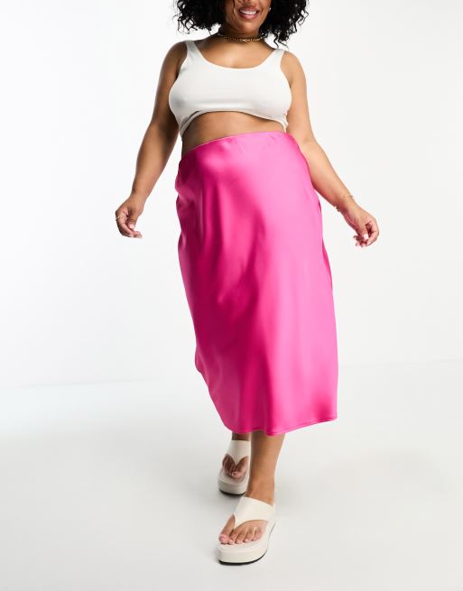 Simply Be satin midi skirt in pink