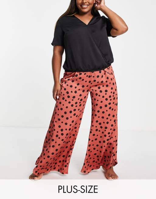 Simply Be satin pajama set in brown print