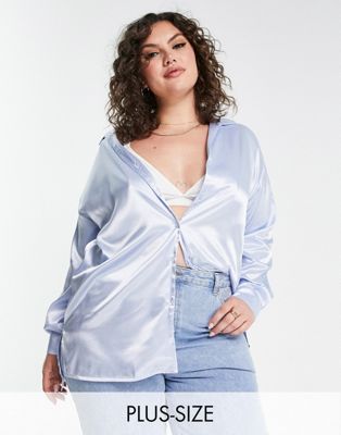 Simply Be satin shirt in light blue