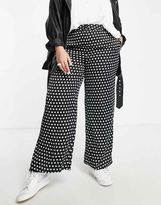 Simply Be – Satinhose in Schwarz mit weißen Punkten und weitem Bein, 4 von 4