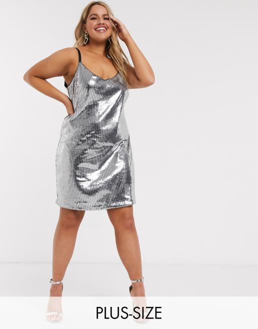 Simply Be sequin slip dress in silver