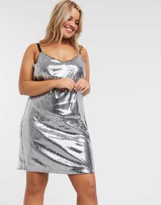 silver sequin slip dress