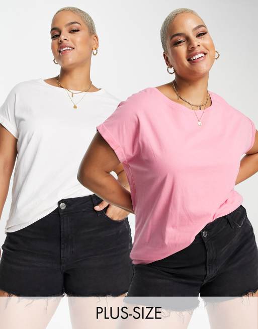 Simply Be - Set van 2 boyfriend T-shirts in roze en wit
