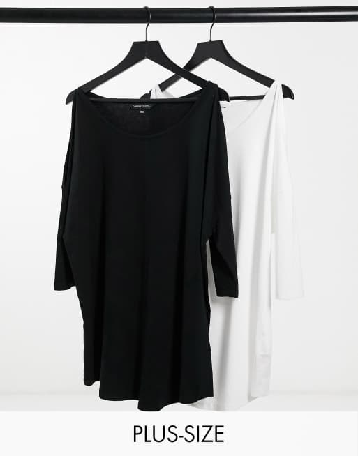 Simply Be - Set van 2 schouderloze tops met lange mouwen in zwart en wit