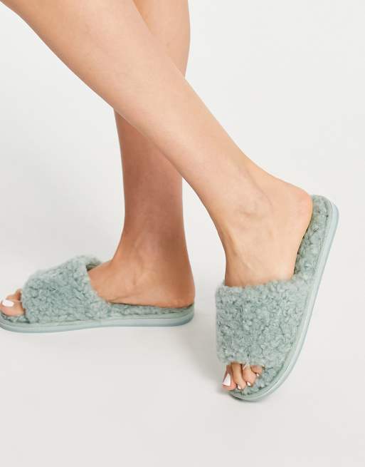 Simply Be sherpa slipper in sage ASOS