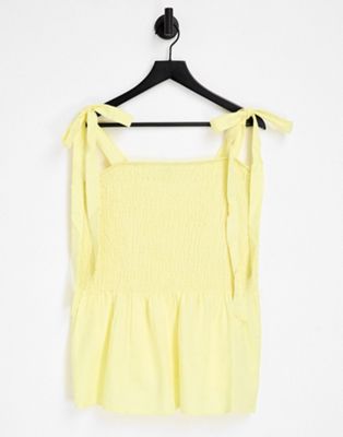Simply Be Shirred Cami Top In Lemon Yellow
