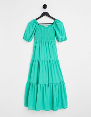 Simply Be Shirred Midi Dress In Green