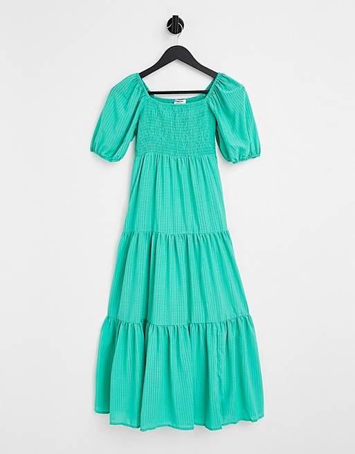 Simply Be shirred midi dress in green | ASOS