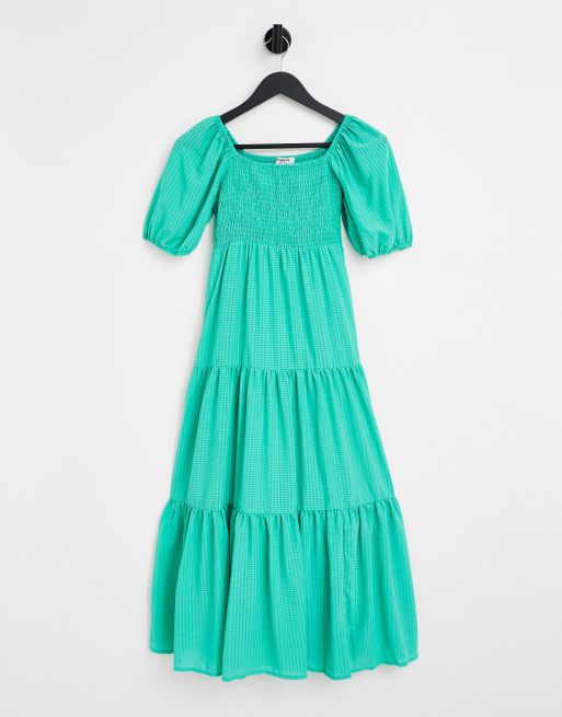 Simply Be shirred midi dress in green | ASOS