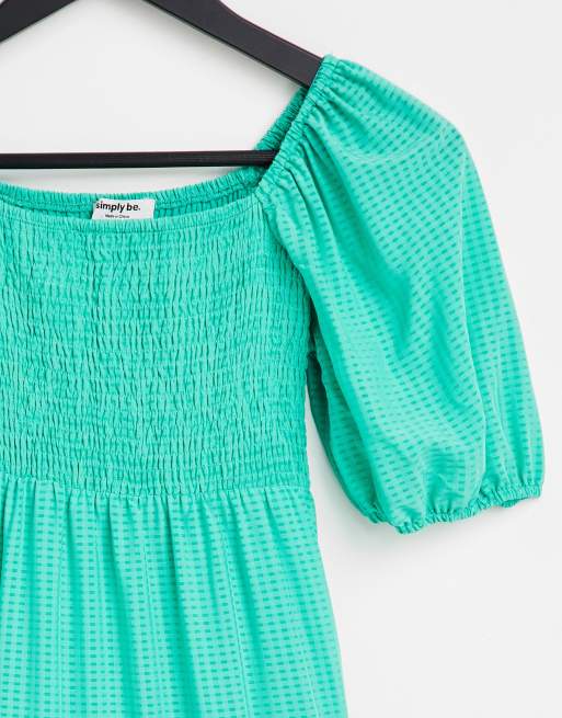 Simply Be shirred midi dress in green | ASOS