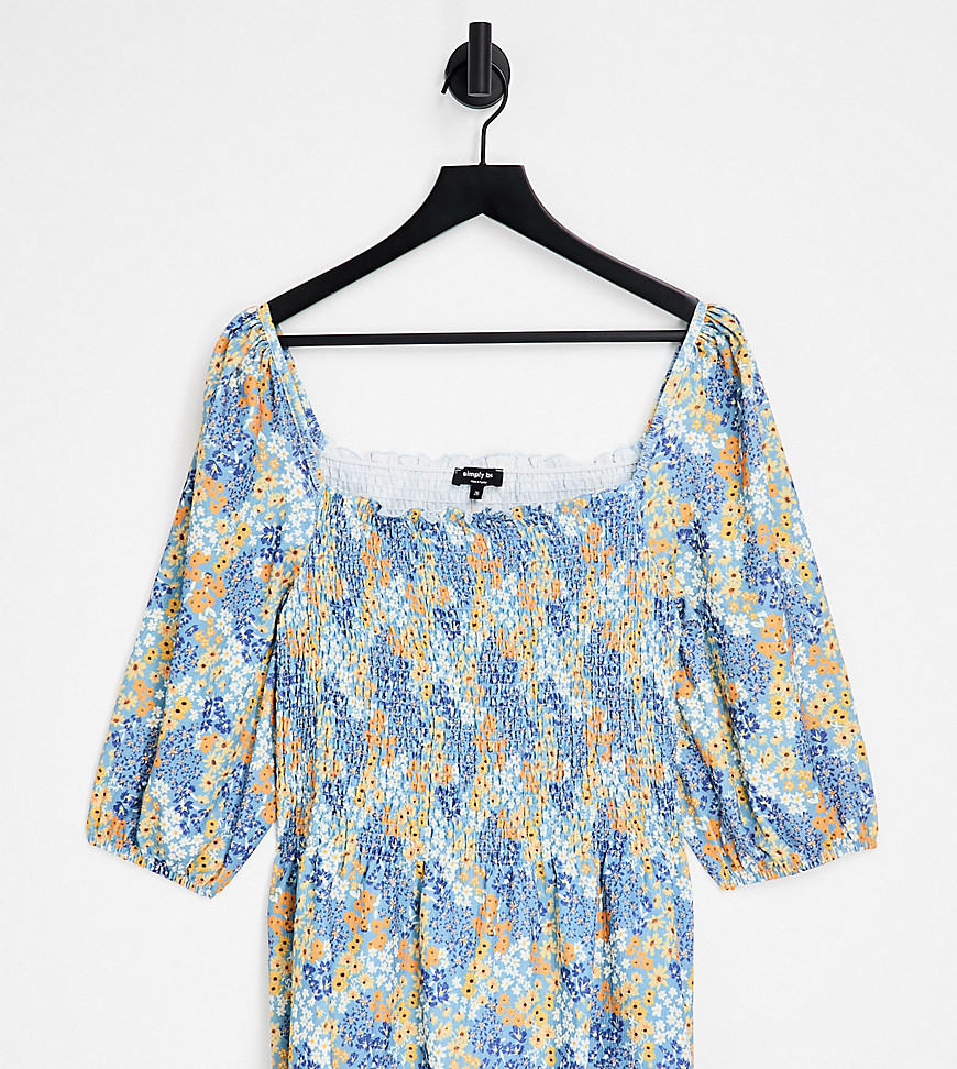 Simply Be Shirred Top In Floral-multi