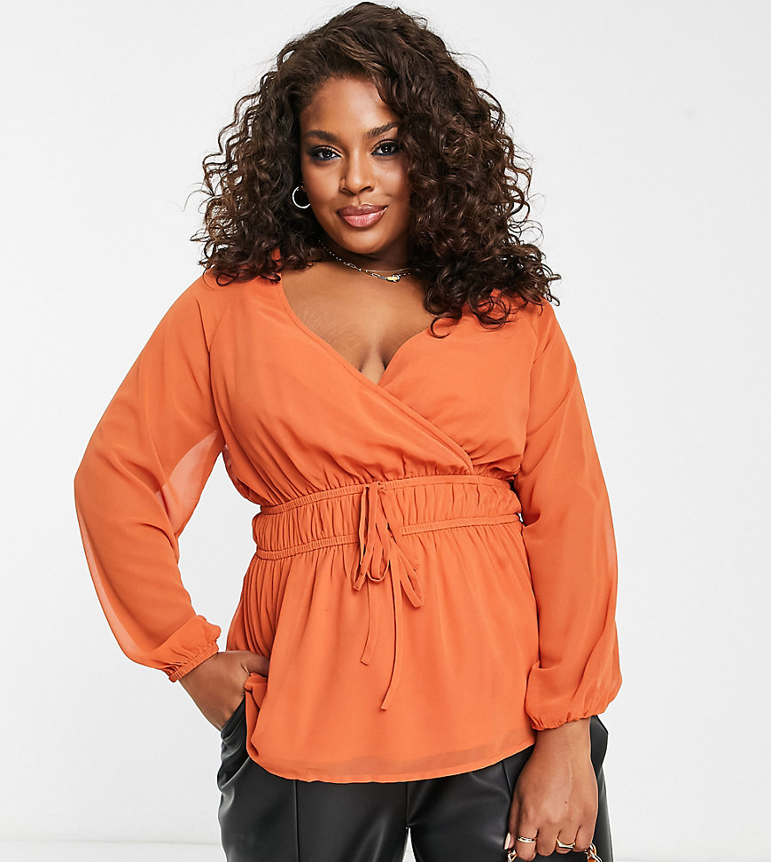Simply Be Shirred Waist Blouse In Rust-orange