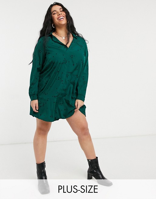 Simply Be shirt dress with button front detail in green