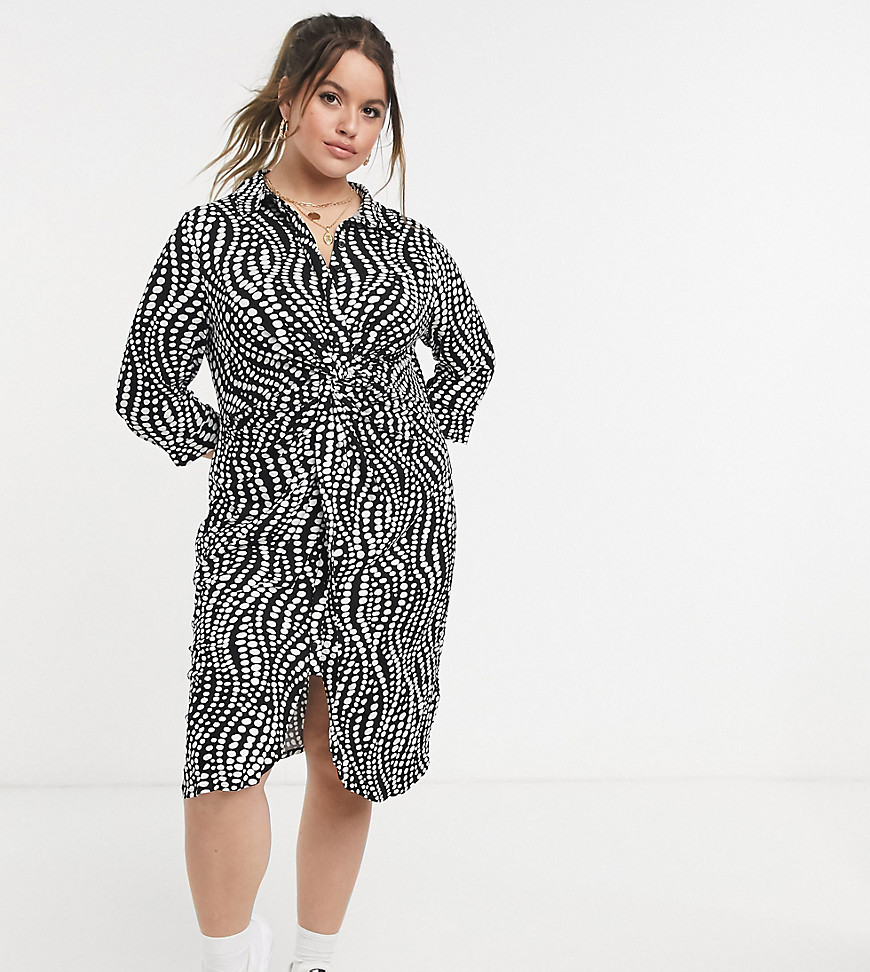 Simply Be shirt dress with twist front in zebra print-Black