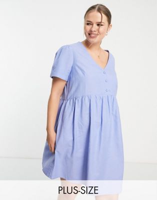 Simply Be short sleeve linen smock dress in powder blue