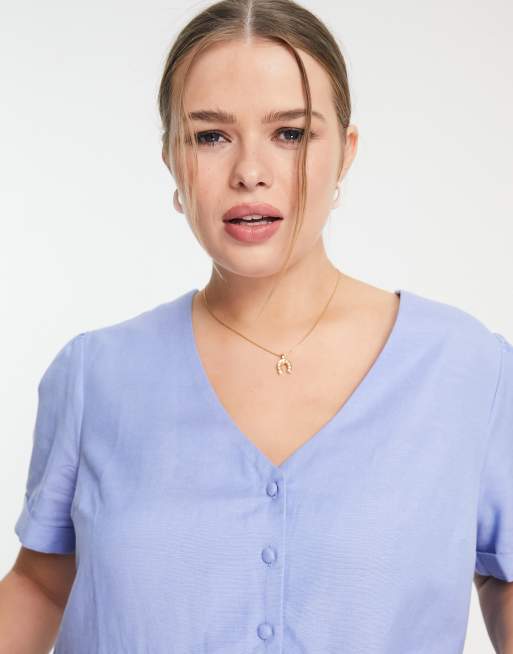 Simply Be short sleeve linen smock dress in powder blue, 4 of 4