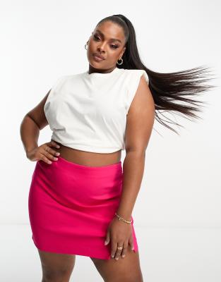 Simply Be Simply Be side split mini skirt in bright pink