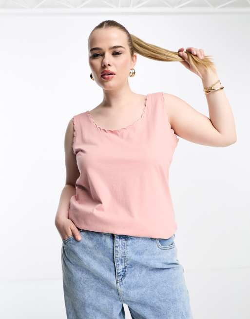 Simply Be singlet in pink with scallop detail edge