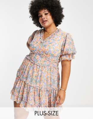 Simply Be Simply Be skater dress in blue ditsy floral