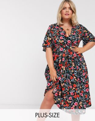 Simply Be skater midi dress in floral print-Multi