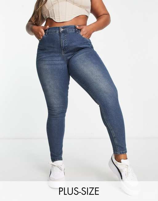 Simply Be - Skinny-jeans i blå vintage-vask