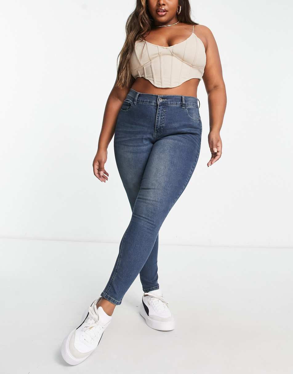 Simply Be skinny jeans in vintage blue wash 2