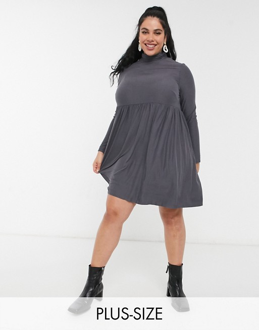 Simply Be smock dress with high neck detail in dark grey