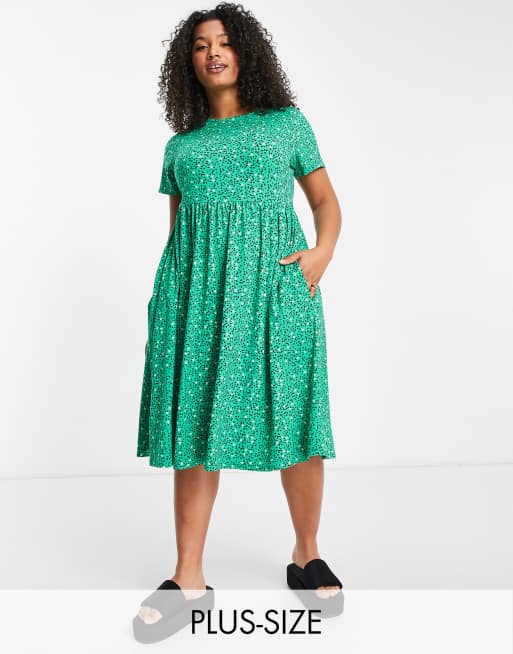 Simply Be smock midi dress in green ditsy floral