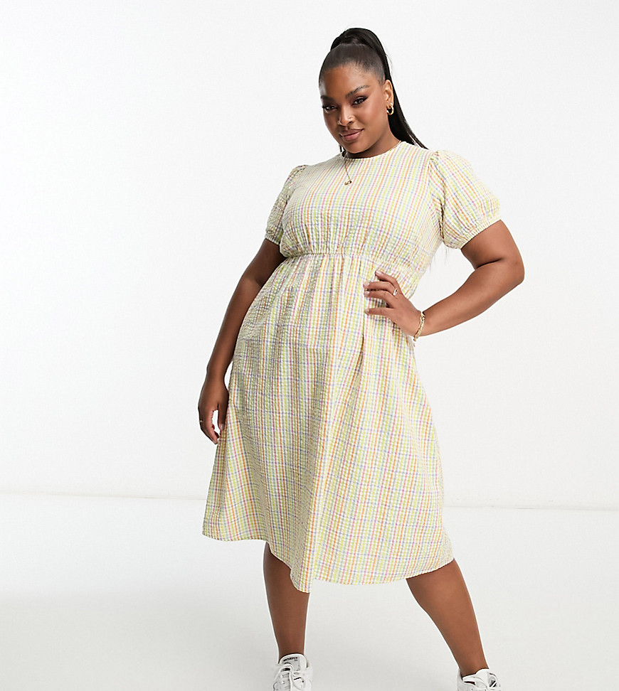Simply Be smock midi dress in multi-colour check-Pink