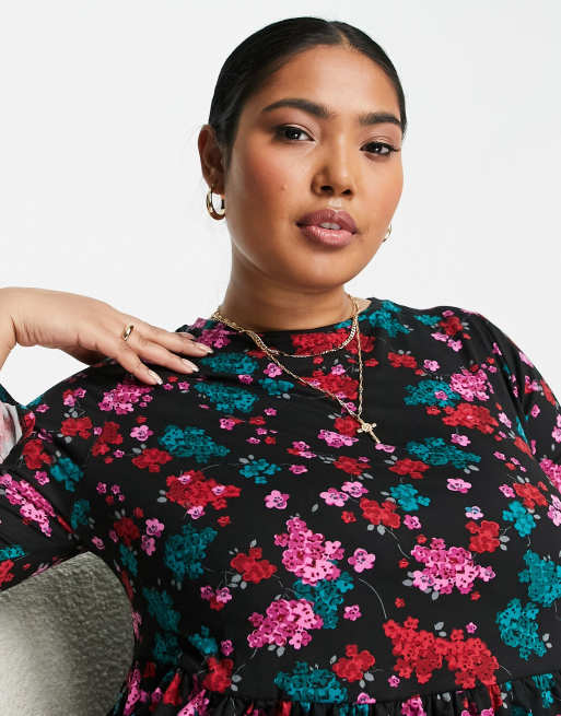 Simply Be - Sort smock-kjole med flæseærmer og blomstermønster, 2 af 4