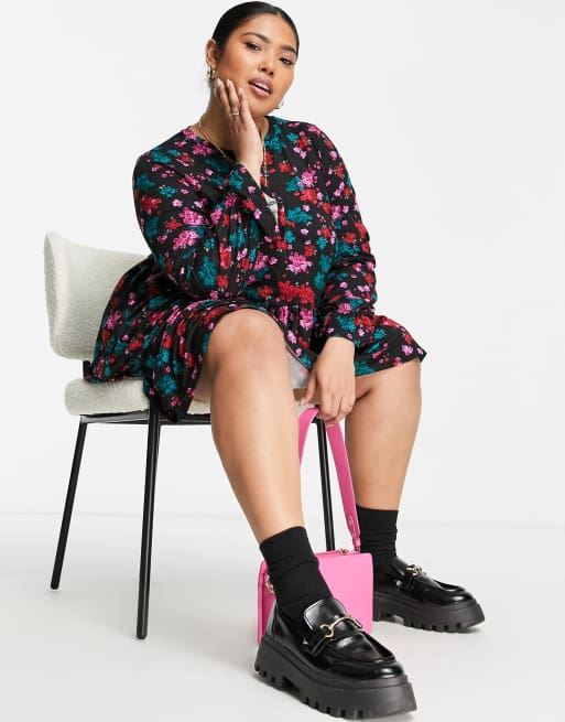 Simply Be - Sort smock-kjole med flæseærmer og blomstermønster, 3 af 4