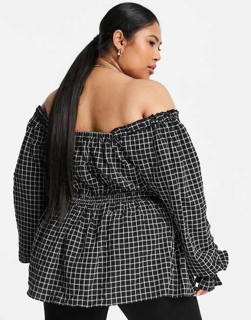 Simply Be - Sort ternet peplumtop med firkantet hals med rynket talje, 2 af 4