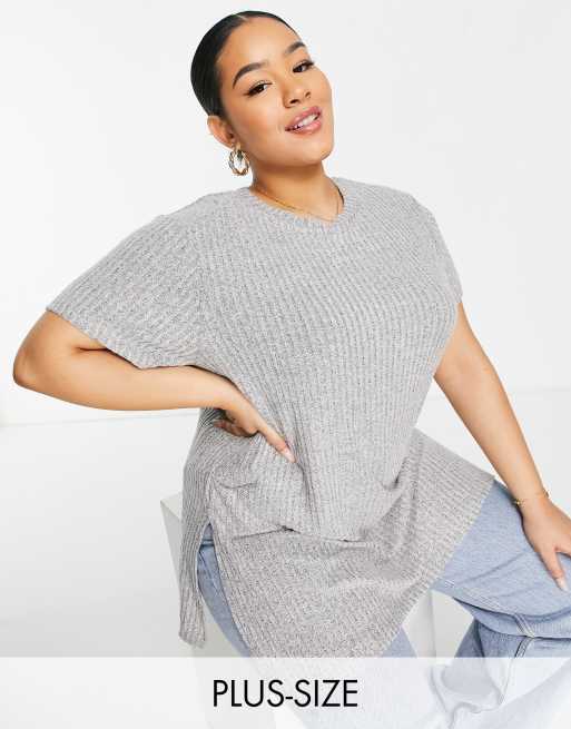 Simply Be split side tee in gray