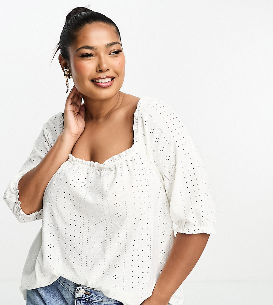 Simply Be square neck broderie top in white