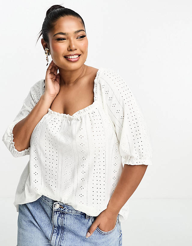 Simply Be - square neck broderie top in white