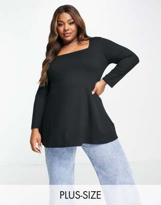 Simply Be Simply Be square neck long sleeve top in black