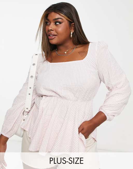 Pink peplum top plus size on sale