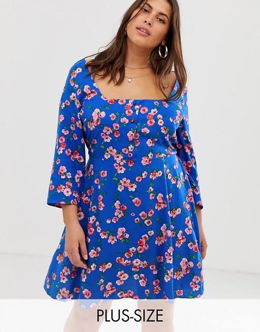 Simply Be square neck tea dress in blue floral