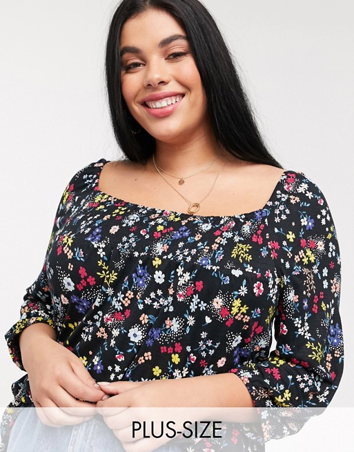 Simply Be square neck top in floral print