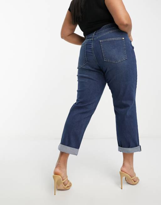 Plus Size Indigo Blue Washed Elasticated Stretch MOM Jeans