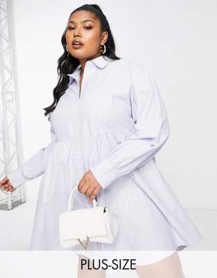 Simply Be Simply Be stripe smock shirt dress in blue