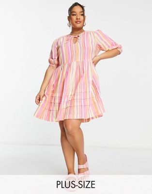 Simply Be striped linen mini dress in pink
