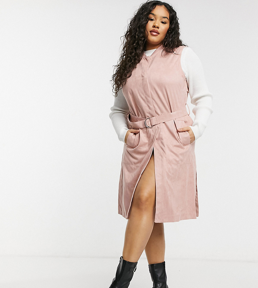 Simply Be suedette sleeveless trench in pink