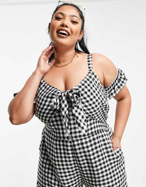 Simply Be – Svart ginghamrutig jumpsuit med sänkt axelsöm, 3 av 4