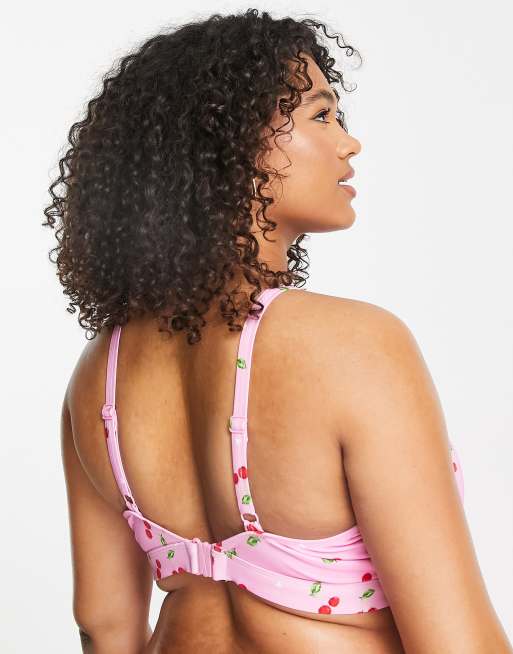 Simply Be – Svart och rosa bikiniöverdel med körsbärsmönster, 2-pack, 2 av 4