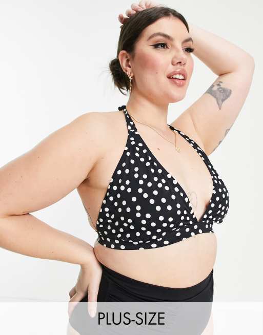 Simply Be – Svart prickig bikiniöverdel med halterneck